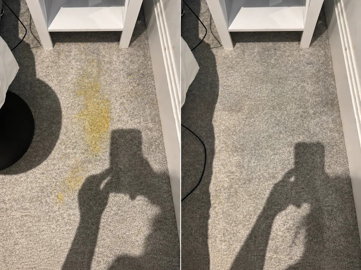 Before and after carpet stain removal in a London property