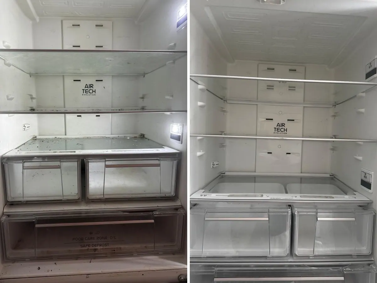 Before and after an end of tenancy clean: a fridge left spotless for the next tenant