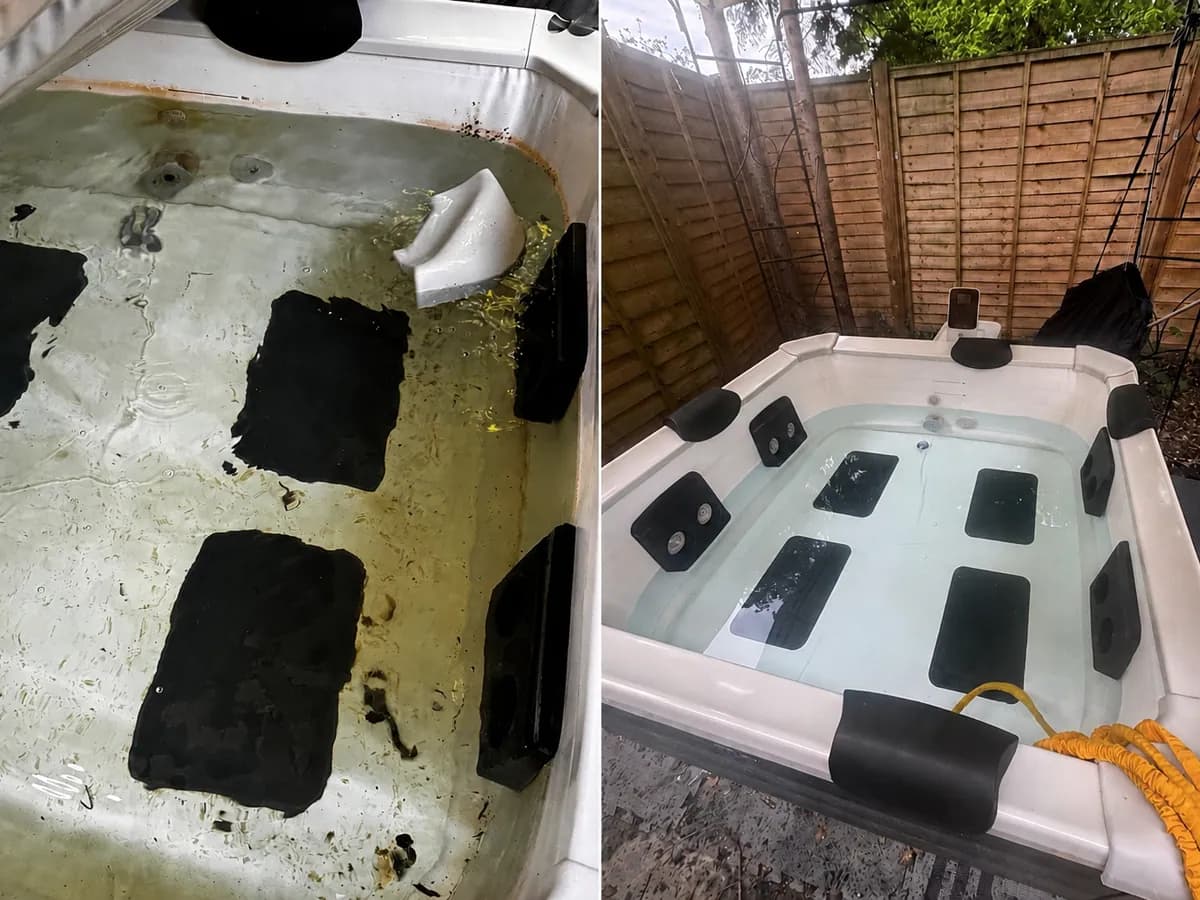 Before and after hot tub deep clean in London